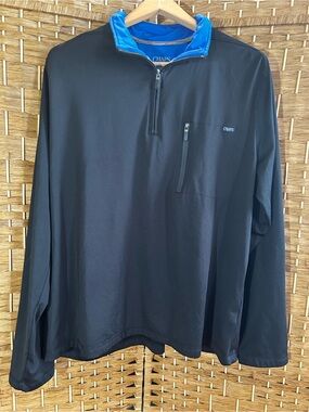 🏌️‍♂️☀️Chaps Men's Black Pullover Quarter-Zip with Blue Collar